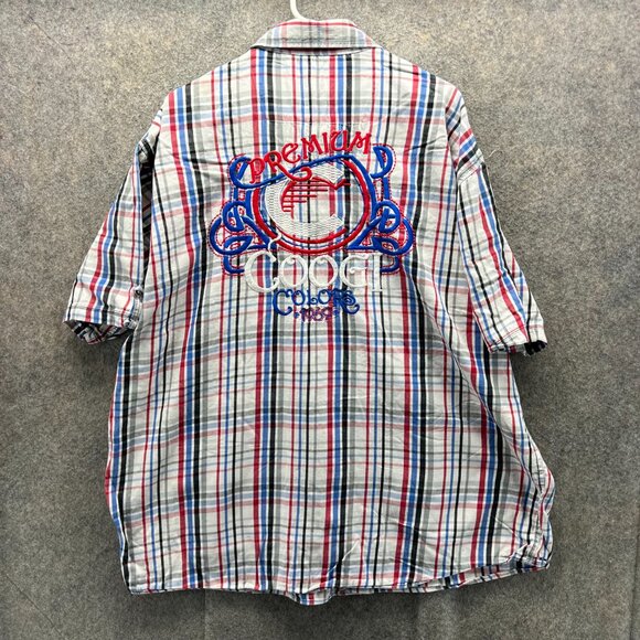 COOGI Shirt Mens 3XL White Red Plaid Button Down Embroidered Streetwear Y2K - Picture 2 of 11